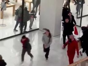 蒙面青年袭击了繁忙购物中心的苹果店，惊恐的家庭纷纷逃离